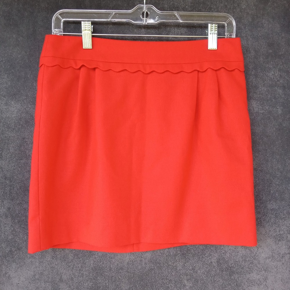 J. Crew Red Wool Mini Skirt Scalloped Trim Preppy‎ Career Party Classic Size 4